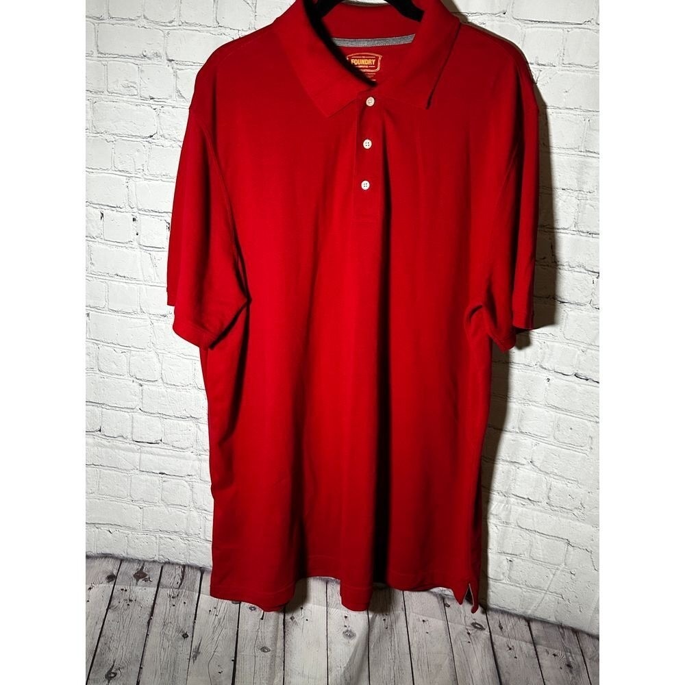 The Foundry Supply Co Mens Red Short Sleeve Polo Shirt 2XL Stretch Pique Knit